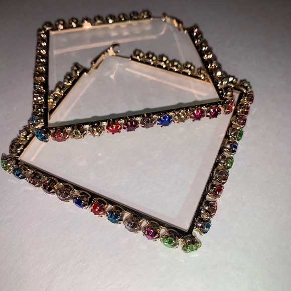 Square Multi Colored Crystal Earrings - Picture 8 of 8
